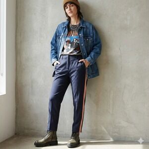 Wildfang‎ The Empower Colorblock Slim Crop Pant Womens 20W Black Peach Stripe